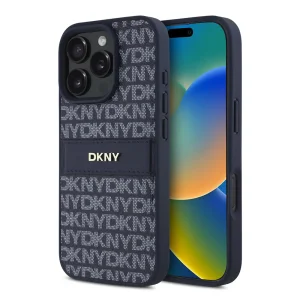 Калъф DKNY PU Leather Repeat Pattern Tonal Stripe Case за iPhone 16 Pro, син