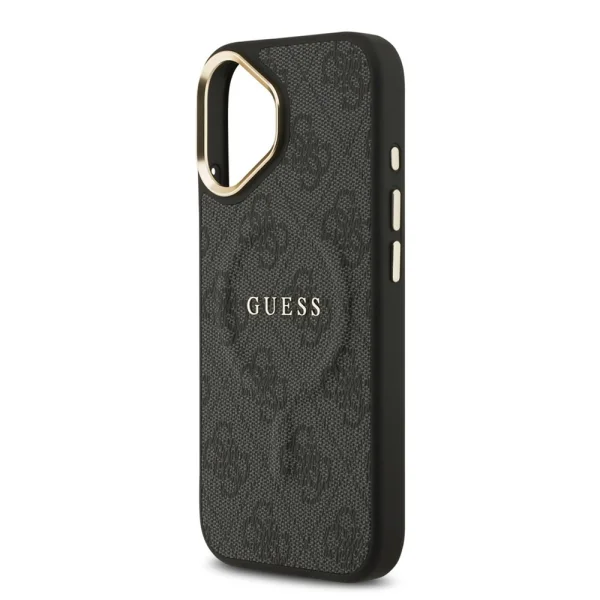 Guess PU Leather 4G Gold Frame case, compatible with Magsafe for iPhone 17, black 5
