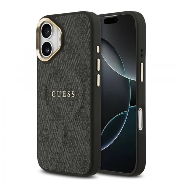 Guess PU Leather 4G Gold Frame case, compatible with Magsafe for iPhone 17, black 1