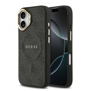 Калъф Guess PU Leather 4G Gold Frame, съвместим с Magsafe за iPhone 17, черен