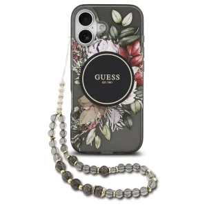 Калъф Guess IML Flowers Strap, съвместим с Magsafe за iPhone 17, черен