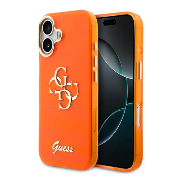 Калъф Guess IML 4G Script Metal Logo за iPhone 17, оранжев 1