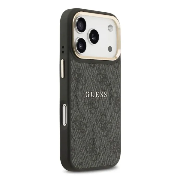 Guess PU Leather 4G Gold Frame case, compatible with Magsafe for iPhone 18 Pro, black 4