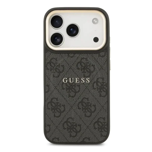 Guess PU Leather 4G Gold Frame case, compatible with Magsafe for iPhone 18 Pro, black 3