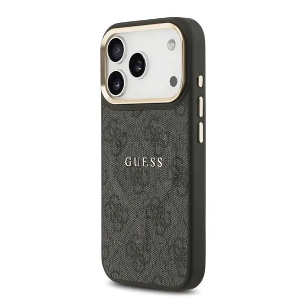 Guess PU Leather 4G Gold Frame case, compatible with Magsafe for iPhone 18 Pro, black 2