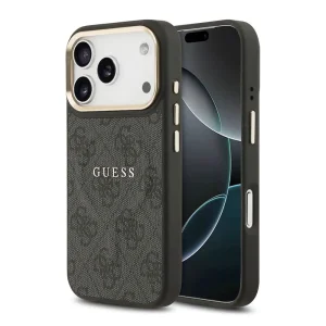 Калъф Guess PU Leather 4G Gold Frame, съвместим с Magsafe за iPhone 18 Pro, черен