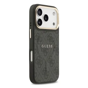 Guess PU Leather 4G Gold Frame case, compatible with Magsafe for iPhone 18 Pro, black 4