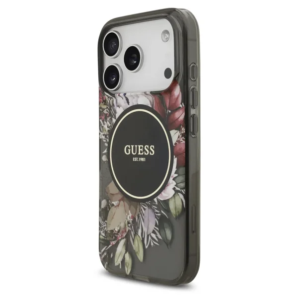 Guess IML Flowers Strap case, compatible with Magsafe for iPhone 18 Pro, black 2