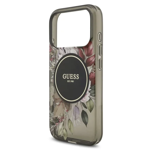 Guess IML Flowers Strap case, compatible with Magsafe for iPhone 18 Pro, black 4