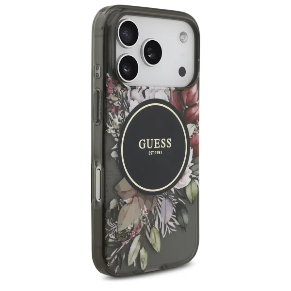 Guess IML Flowers Strap case, compatible with Magsafe for iPhone 18 Pro, black 3
