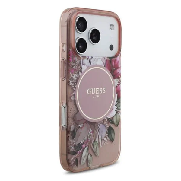 Калъф Guess IML Flowers Strap, съвместим с MagSafe за iPhone 17 Prо / iPhone 18 Pro, розов 3
