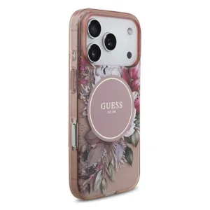 Калъф Guess IML Flowers Strap, съвместим с MagSafe за iPhone 17 Prо / iPhone 18 Pro, розов 3
