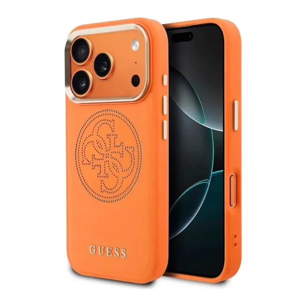 Guess PU Perforated 4G Logo Case, compatible with Magsafe for iPhone 18 Pro, orange 1