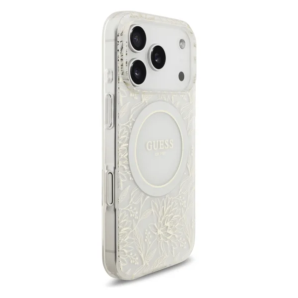 Guess IML Flowers Allover Strap case, Magsafe compatible for iPhone 17 Pro Max / iPhone 18 Pro Max, white 3
