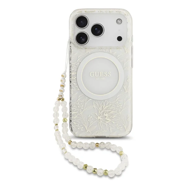 Guess IML Flowers Allover Strap case, Magsafe compatible for iPhone 17 Pro Max / iPhone 18 Pro Max, white 1