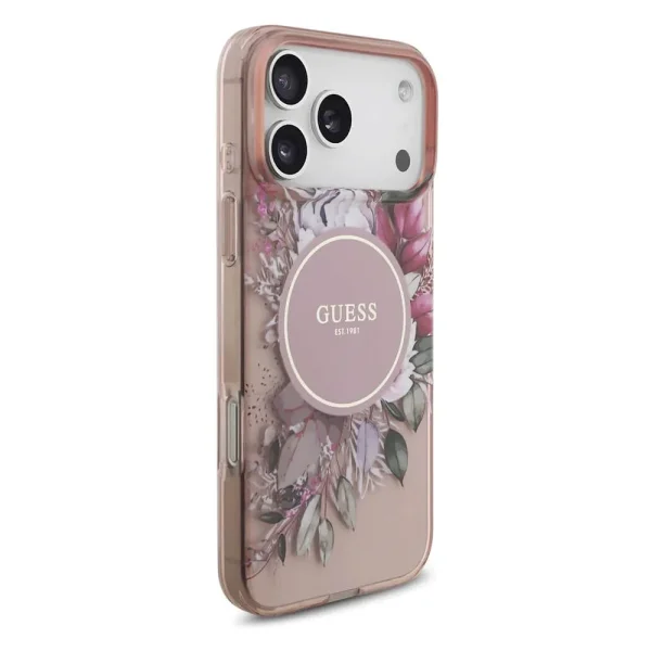 Guess IML Flowers Pearl Case, compatible with MagSafe for iPhone 18 Pro Max, pink 3