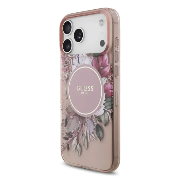 Guess IML Flowers Pearl Case, compatible with MagSafe for iPhone 18 Pro Max, pink 2