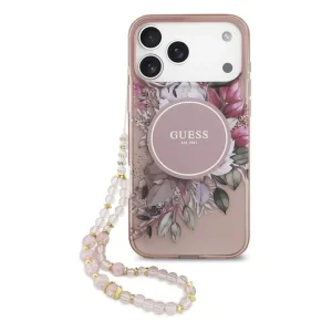 Калъф Guess IML Flowers Pearl, съвместим с Magsafe за iPhone 18 Pro Max, розов