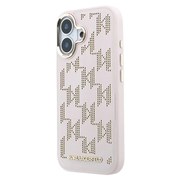 Karl Lagerfeld PU Perforated Monogram Case, Compatible with MagSafe for iPhone 17, pink 2
