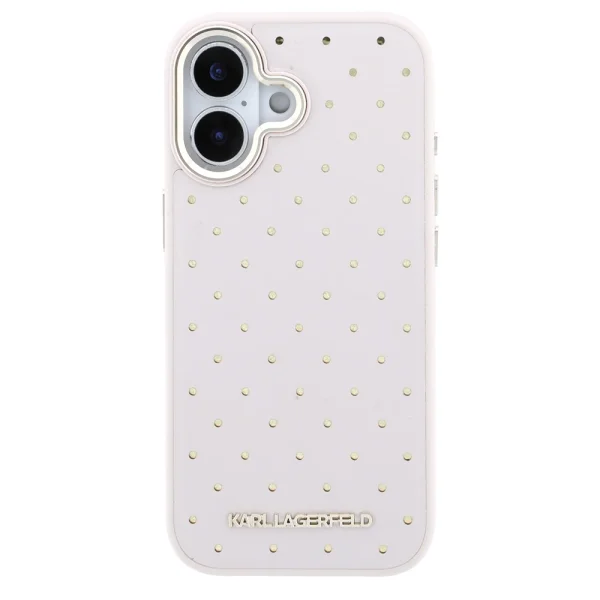 Karl Lagerfeld PU Perforated Gold Dots Case, MagSafe compatible for iPhone 17, pink 3