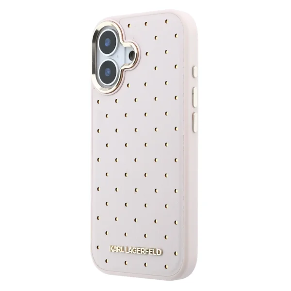 Karl Lagerfeld PU Perforated Gold Dots Case, MagSafe compatible for iPhone 17, pink 2