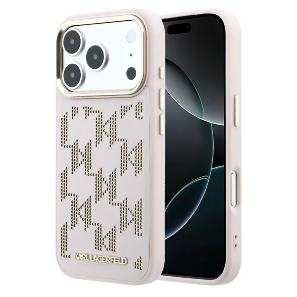 Karl Lagerfeld PU Perforated Monogram case, compatible with Magsafe for iPhone 18 Pro, pink 1
