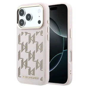 Калъф Karl Lagerfeld PU Perforated Monogram, съвместим с Magsafe за iPhone 18 Pro, розов
