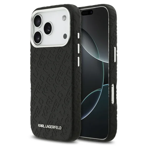 Karl Lagerfeld Grained PU Repeated Logo Case, MagSafe compatible for iPhone 18 Pro, black 1