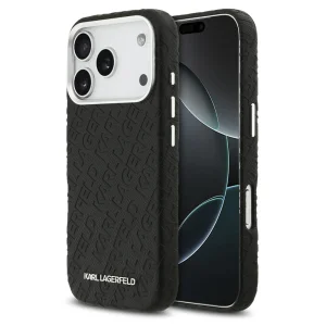 Калъф Karl Lagerfeld Grained PU Repeated Logo, съвместим с Magsafe за iPhone 18 Pro, черен