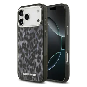 Калъф Karl Lagerfeld IML Leopard, съвместим с Magsafe за iPhone 18 Pro Max, сив