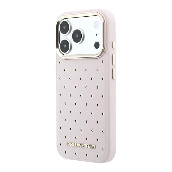Karl Lagerfeld PU Perforated Gold Dots Case, Magsafe Compatible for iPhone 18 Pro, pink 3