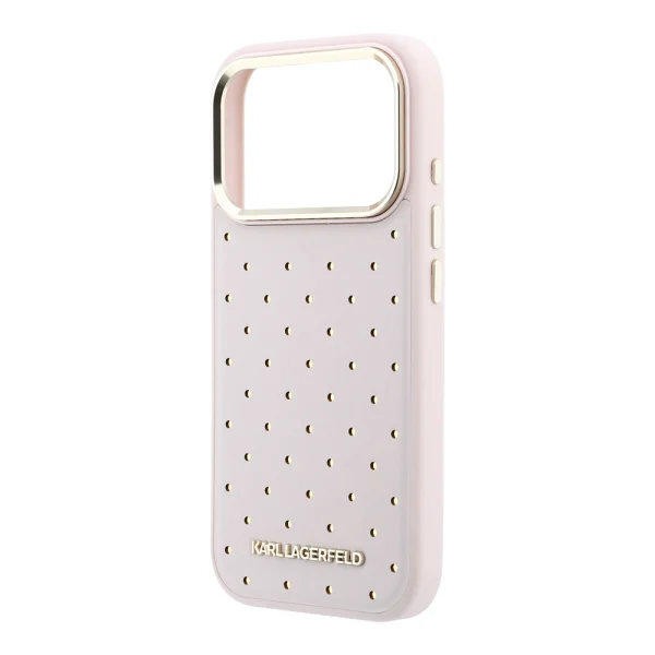Karl Lagerfeld PU Perforated Gold Dots Case, Magsafe Compatible for iPhone 18 Pro, pink 5