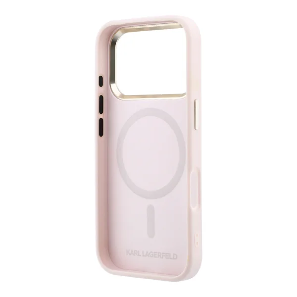 Karl Lagerfeld PU Perforated Gold Dots Case, Magsafe Compatible for iPhone 18 Pro, pink 6