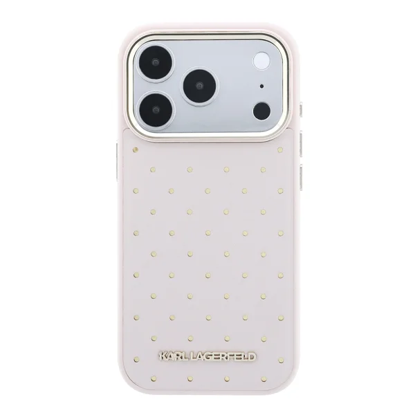 Karl Lagerfeld PU Perforated Gold Dots Case, Magsafe Compatible for iPhone 18 Pro, pink 2