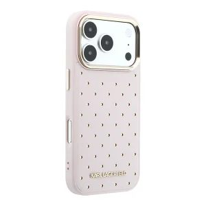 Karl Lagerfeld PU Perforated Gold Dots Case, Magsafe Compatible for iPhone 18 Pro, pink 4