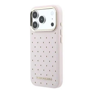 Karl Lagerfeld PU Perforated Gold Dots Case, Magsafe Compatible for iPhone 18 Pro, pink 3