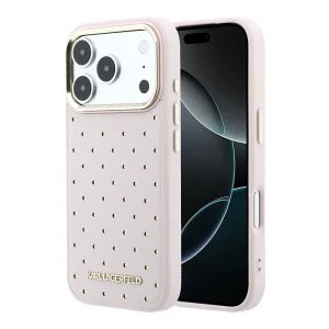 Калъф Karl Lagerfeld PU Perforated Gold Dots, съвместим с Magsafe за iPhone 18 Pro, розов