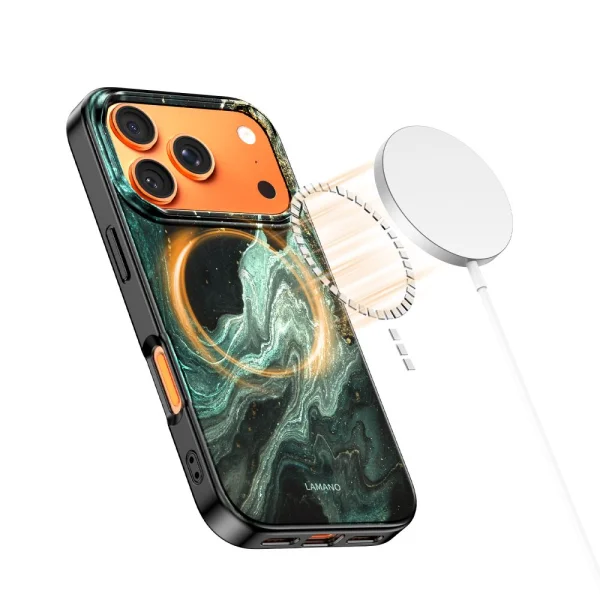 Tech-Protect Lamano Case, compatible with Magsafe for Iphone 18 Pro, green marble 4
