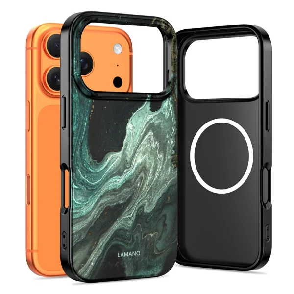 Tech-Protect Lamano Case, compatible with Magsafe for Iphone 18 Pro, green marble 1