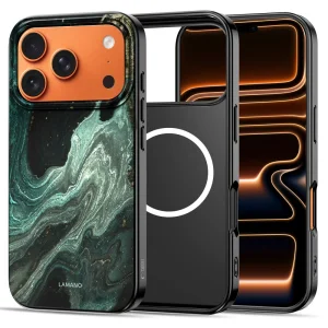 Tech-Protect Lamano Case, compatible with Magsafe for Iphone 18 Pro, green marble 3