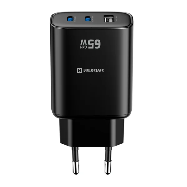Зарядно Swissten Edge GaN, 2x USB-C, PD, 65W + 1x USB-A, 18W, QC, черен 4