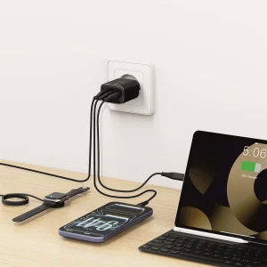 Зарядно Swissten Edge GaN, 2x USB-C, PD, 65W + 1x USB-A, 18W, QC, черен 6