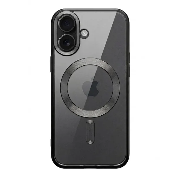 Калъф SWISSTEN Clear Jelly MagStick Metallic, съвместим с Magsafe за iPhone 16, черен 2