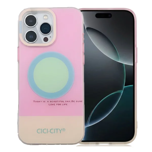 Калъф CiCi Candy, съвместим с Magsafe за iPhone 16 Pro Max, розов-жълт 1