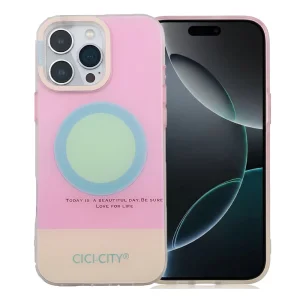Калъф CiCi Candy, съвместим с Magsafe за iPhone 16 Pro Max, розов-жълт