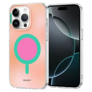 Калъф Cici Macaron Glow, съвместим с Magsafe за iPhone 16 Pro, оранжев-бежов