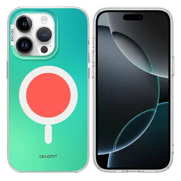 Калъф Cici Macaron Glow, съвместим с Magsafe за iPhone 16 Pro Max, син-зелен 1