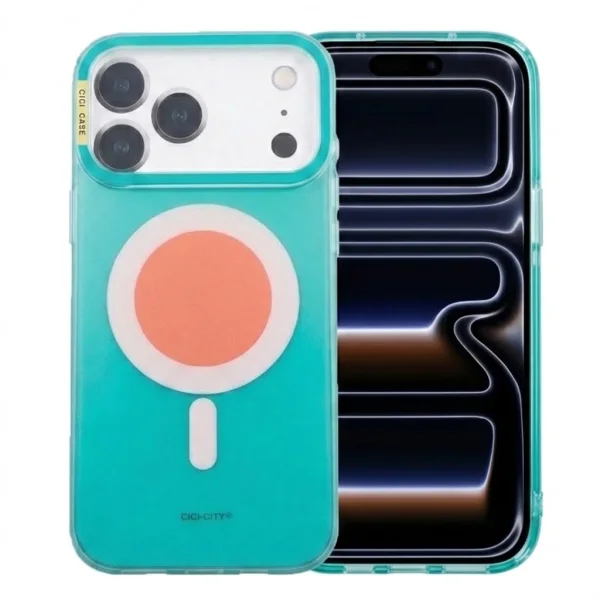 Калъф Cici Macaron Glow, съвместим с Magsafe за iPhone 18 Pro Max, син-зелен 1