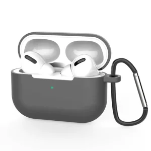 Силиконов калъф Techsuit за слушалки Airpods Pro 3 с карабинер, сив