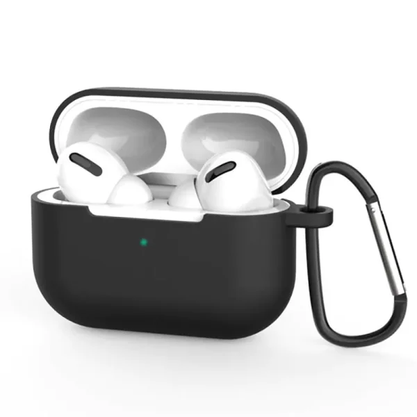 Силиконов калъф Techsuit за слушалки Airpods Pro 3 с карабинер, черен 1